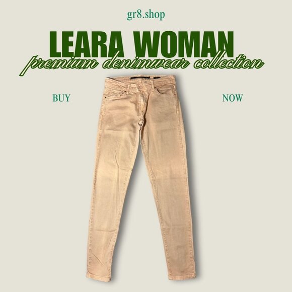 Leara Woman Slim Fit Beige Skinny Jeans Size 4 97% Cotton 3% Elastane With Back - Picture 1 of 7
